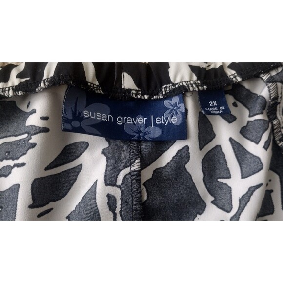 Susan Graver Black & White  Flowy Boho Full Pull-On Midi Skirt 2X Career Church - Picture 2 of 4